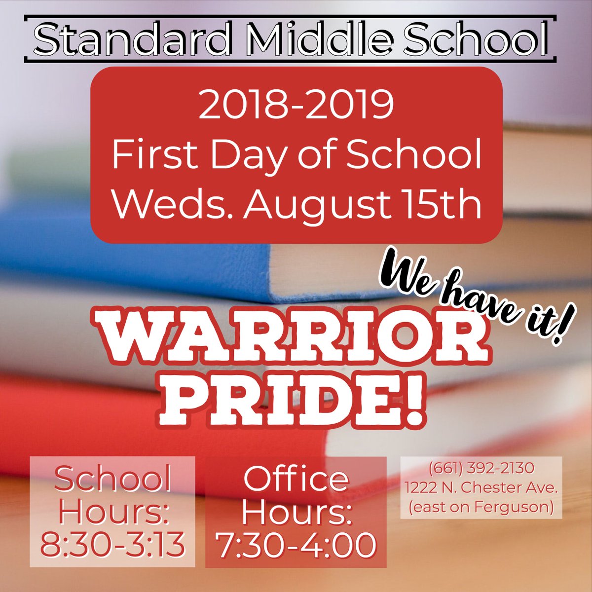 StandardWarrior's tweet photo. Standard Warriors - we are very excited for this school year! Be sure to visit the school webpage for more information. https://t.co/3pIcQXWag9 Office opens 8/6/18 for new registrations. School starts Weds. August 15th. #SMSWarriorPride! #StandardSD #SSDWeCare https://t.co/LxjaOQFG0V