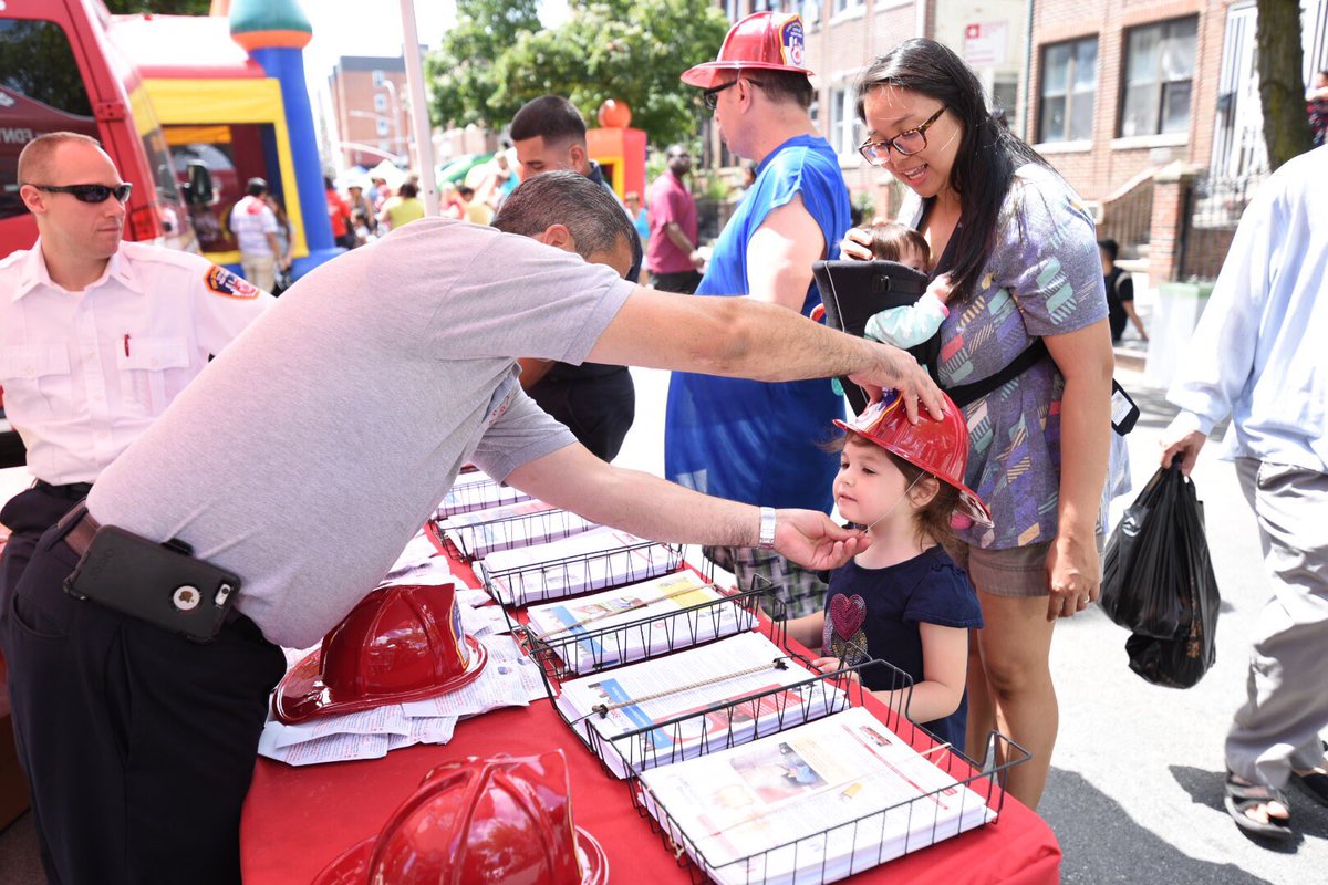 FDNY's tweet photo. Kids are learning to be #FDNYSmart at today’s #FDNY Block Party! Join us at #Engine307 and #Ladder154 at 81-17 Northern Boulevard #Queens until 4 pm https://t.co/WWhdd4sIPY