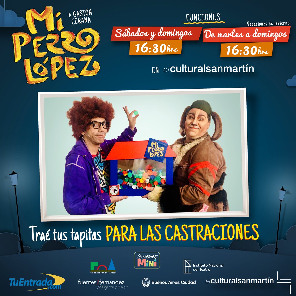 En cada función de MI PERRO LÓPEZ, recibimos cientos de tapitas que traen nuestros amigos para las campañas de castraciones de perros y gatos. Te esperamos con tus tapitas. #somostodosperros