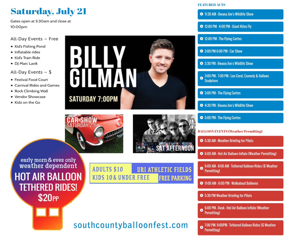 Sat schedule in a pic. Next balloon rides in eve, weather dependent.