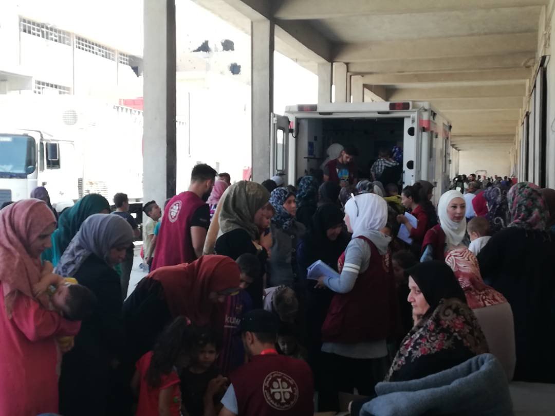 max_f_diana's tweet photo. Response #Jibreen Shelter for #Kefraya #Foua evacuations. Partners @SARC_Aleppo #MSJM providing #ReproductiveHealth #GBV #PsychoSocial services & distributing kits. "When I arrived I was very afraid; thanks to the services & care I now feel she safe." A woman said #Syria #LNOB https://t.co/Cl11DB6FfJ