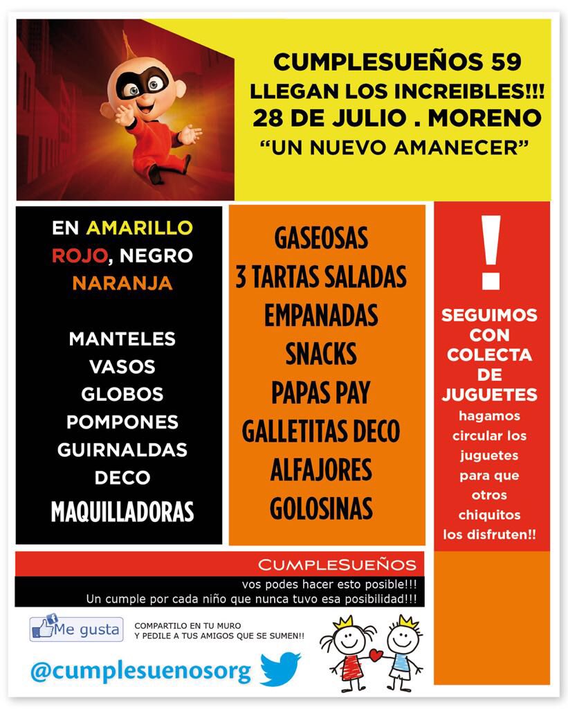 cumplesuenosorg's tweet photo. Hola a todos !!! El sábado 28 vamos a estar en moreno festejando junto con muchos chicos !! Acá algunas de las cosas que nos estarían faltando SUMATEE 🎉🎉🎉❤️❤️❤️ https://t.co/WIAMLEoeMv