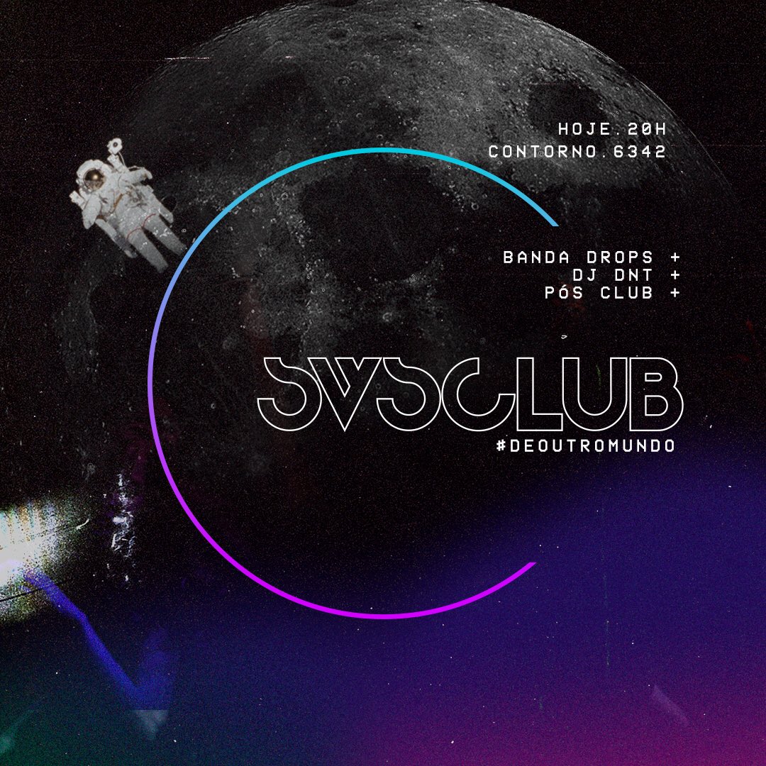 LagoinhaSavassi's tweet photo. Pra nunca mais esquecer. Essa é a única coisa que sabemos da noite de hoje. Está alinhado: nós vamos decolar! Prepara o coração e vem viver o melhor @svsclub do ano!⚡️🔥
SVS CLUB + PÓS CLUB com @gldrops + @pedroelias13 + @dntbeatmaker + @joao420oficial
#SVSClub #DeOutroMundo https://t.co/xloIAxnCwg