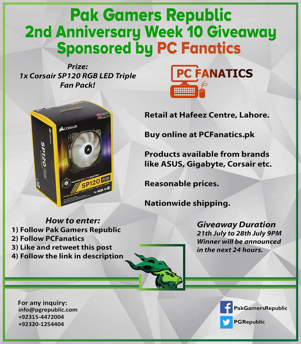GamersNavy_'s tweet photo. Week 10th of our giveaway is now live. And you can win 1x @CORSAIR  SP120 RGB LED 3 Fan Pack.

To enter:
Follow @PGRepublic 
Follow @pcfanaticspk 
Like and retweet this post
Follow the link to confirm your entries:
https://t.co/0qaV7BBScD

#PGR #PCFanatics #Corsair #SP120 # https://t.co/1809hhuCzO