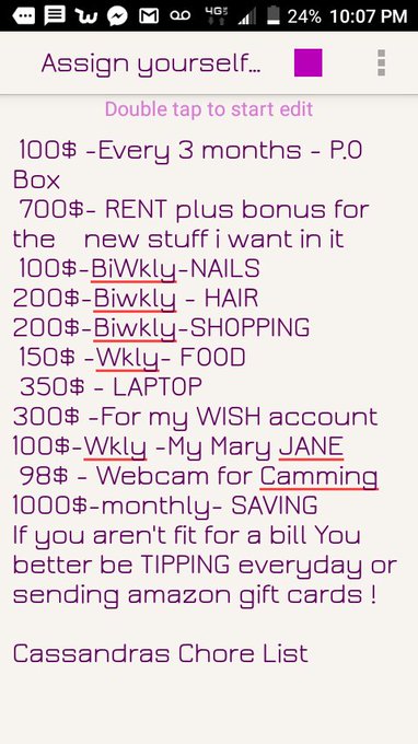 Chore whores wanted!  5$ application fee ( guarantee your position) I handle all my small bills but I<a href="/tag/findom"class="tags"><span>#findom</span></a><a href="/tag/ebonygoddess"class="tags"><span>#ebonygoddess</span></a><a href="/tag/paypig"class="tags"><span>#paypig</span></a><a href="/tag/humanatm"class="tags"><span>#humanatm</span></a>