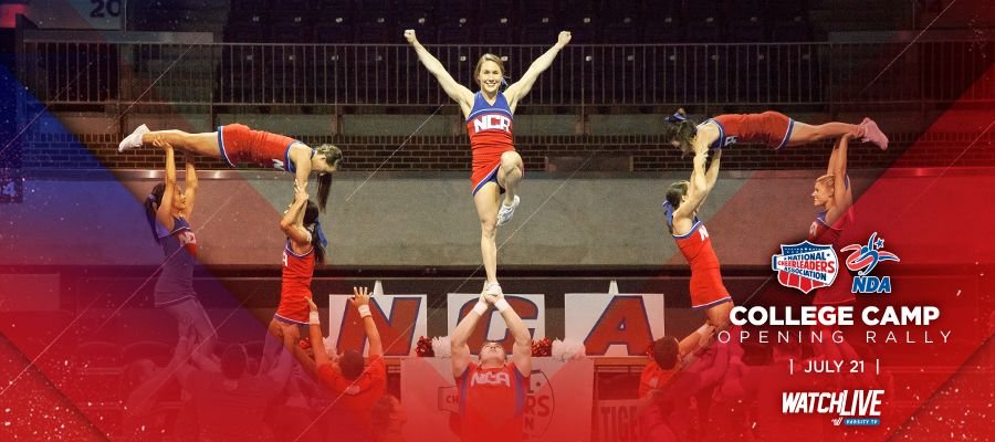 VarsitySpirit's tweet photo. It's (Opening) Rally Time in Texas! Tune in to the NCA &amp; NDA College Camp Opening Rally LIVE on #VarsityTV! → https://t.co/XOQ14MzDtT https://t.co/4cB8elBMkY