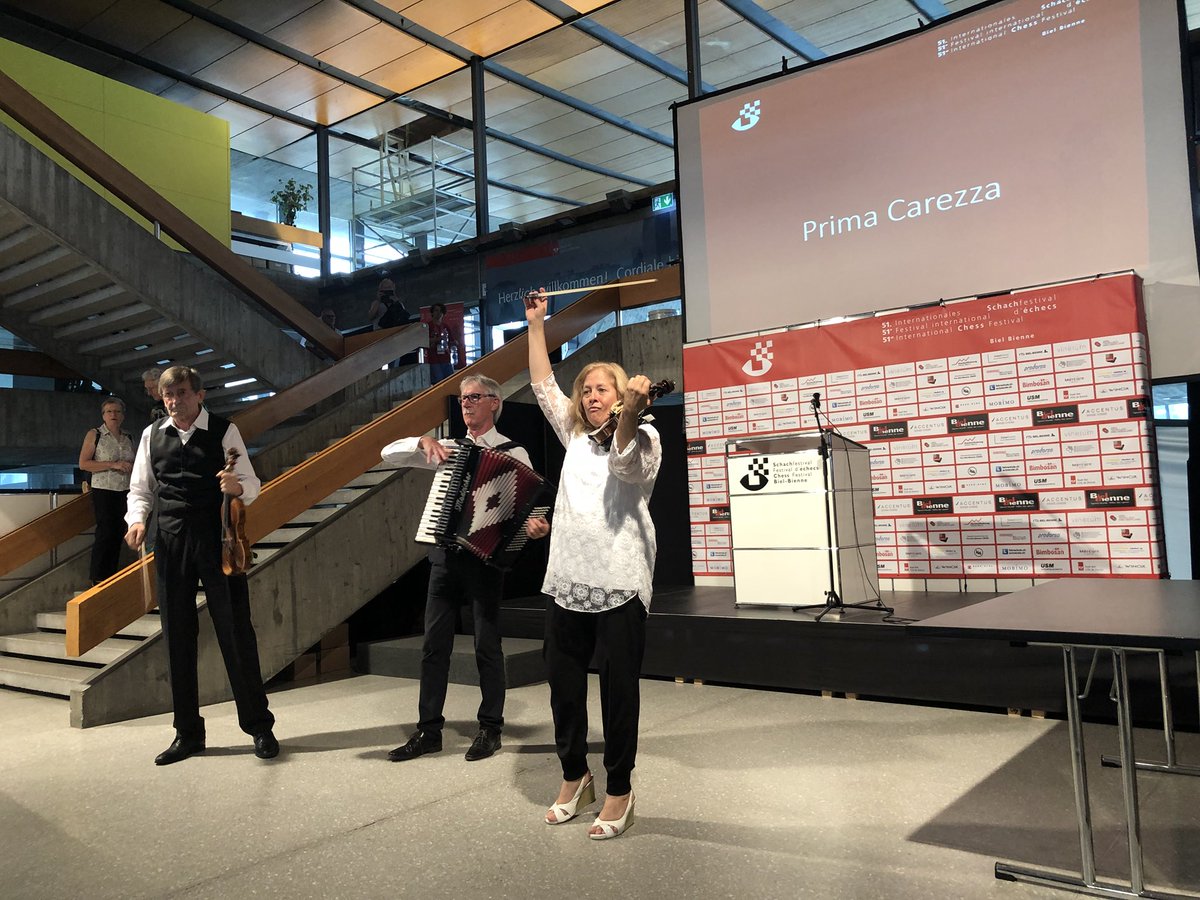 advorkovich's tweet photo. Visited the opening ceremony of the 51st Biel chess festival. Really nice surrounding and music. Met players and organizers. It was good to see Magnus, Petr, Shakhriyar, Alexandra Kostenyuk, Yannick and others again. https://t.co/SfiuSXbhxN