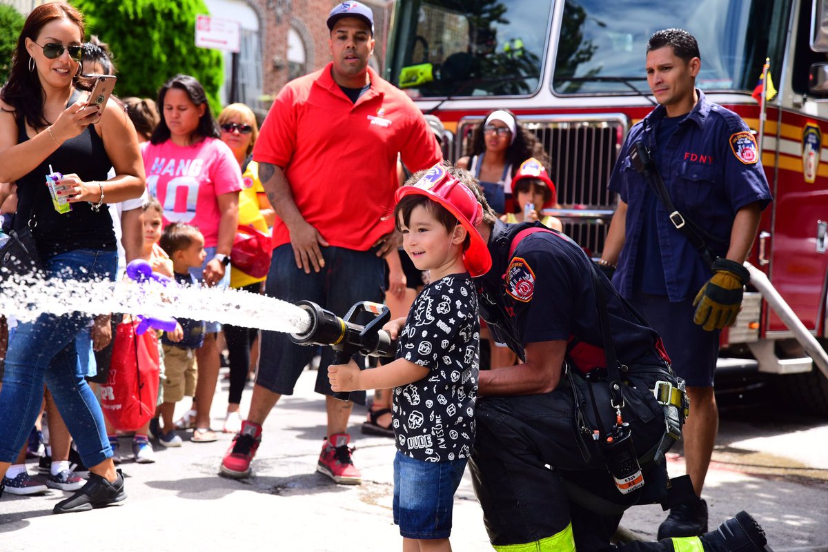 FDNY's tweet photo. Meet the members who keep NYC safe at today’s #FDNY Block Party! Join us at #Engine307 and #Ladder154 at 81-17 Northern Boulevard #Queens until 4 pm https://t.co/vT36YNwhKZ