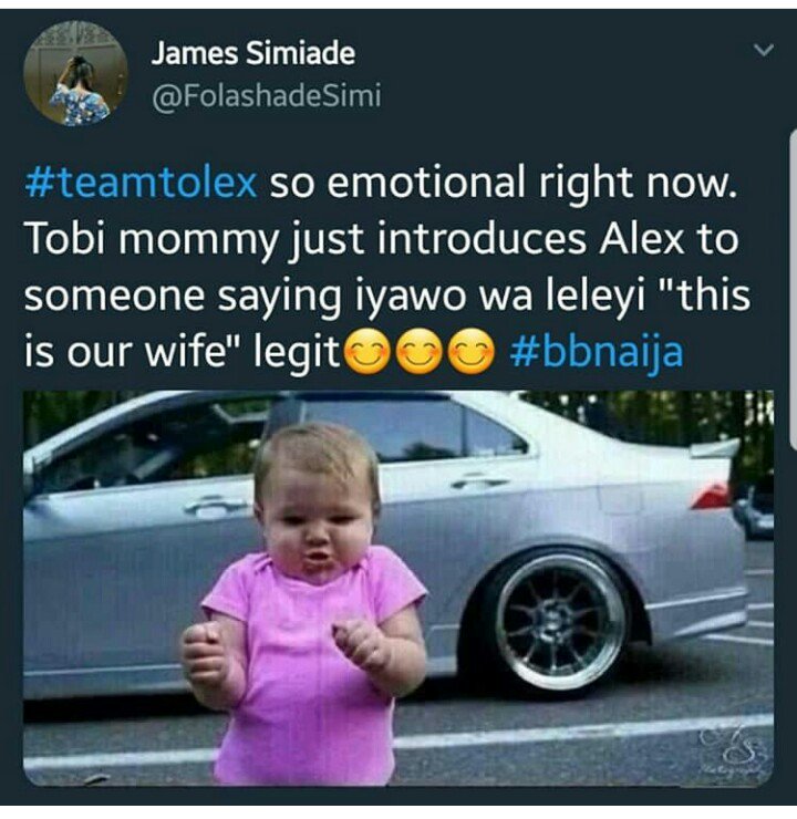 dhephine1's tweet photo. Congrats #tolex fans 😘😘
Be happy for others !
Can't imagine #marfe shippers would be feeling right now 😞😀😀
#bbnaija https://t.co/2d3w98PC03