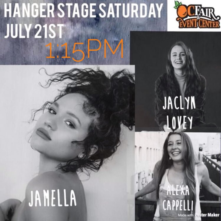 Come see me &amp; <a href="/JmpSings/">Jamella</a> <a href="/JaclynLovey/">Jaclyn Lovey</a> at the OC Fair at 1:15 at the Hanger Stage !!! Let’s party. 💥🙌🏻✨