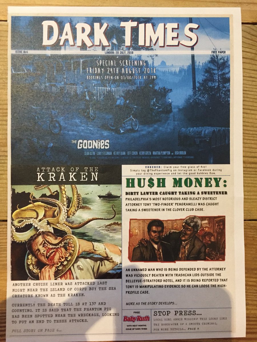 Lancemccarthy's tweet photo. Fantastic looking menu @ThePhantomPig tonight. Menus are inspired by films. https://t.co/GOk627bGDZ
