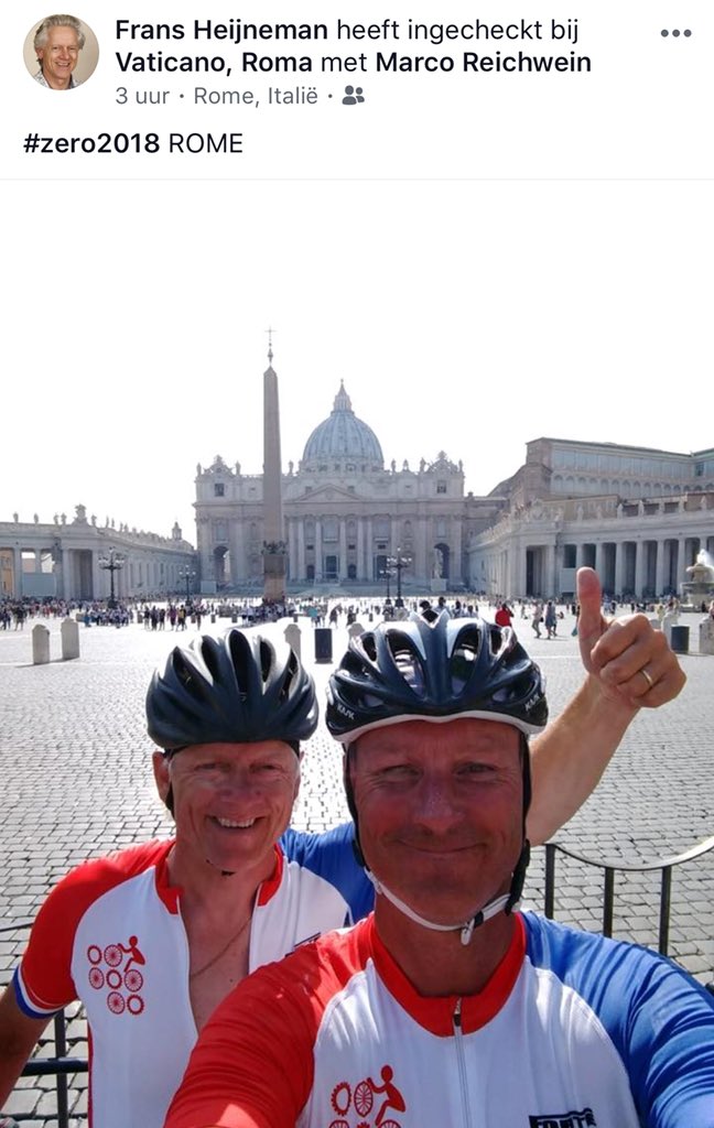 Fietst even van <a href="/Zevenaar/">Gemeente Zevenaar</a> naar #Rome Gefeliciteerd <a href="/FransHeijneman/">Frans Heijneman</a> en Marco, knappe prestatie! #14etappes #1rustdag
