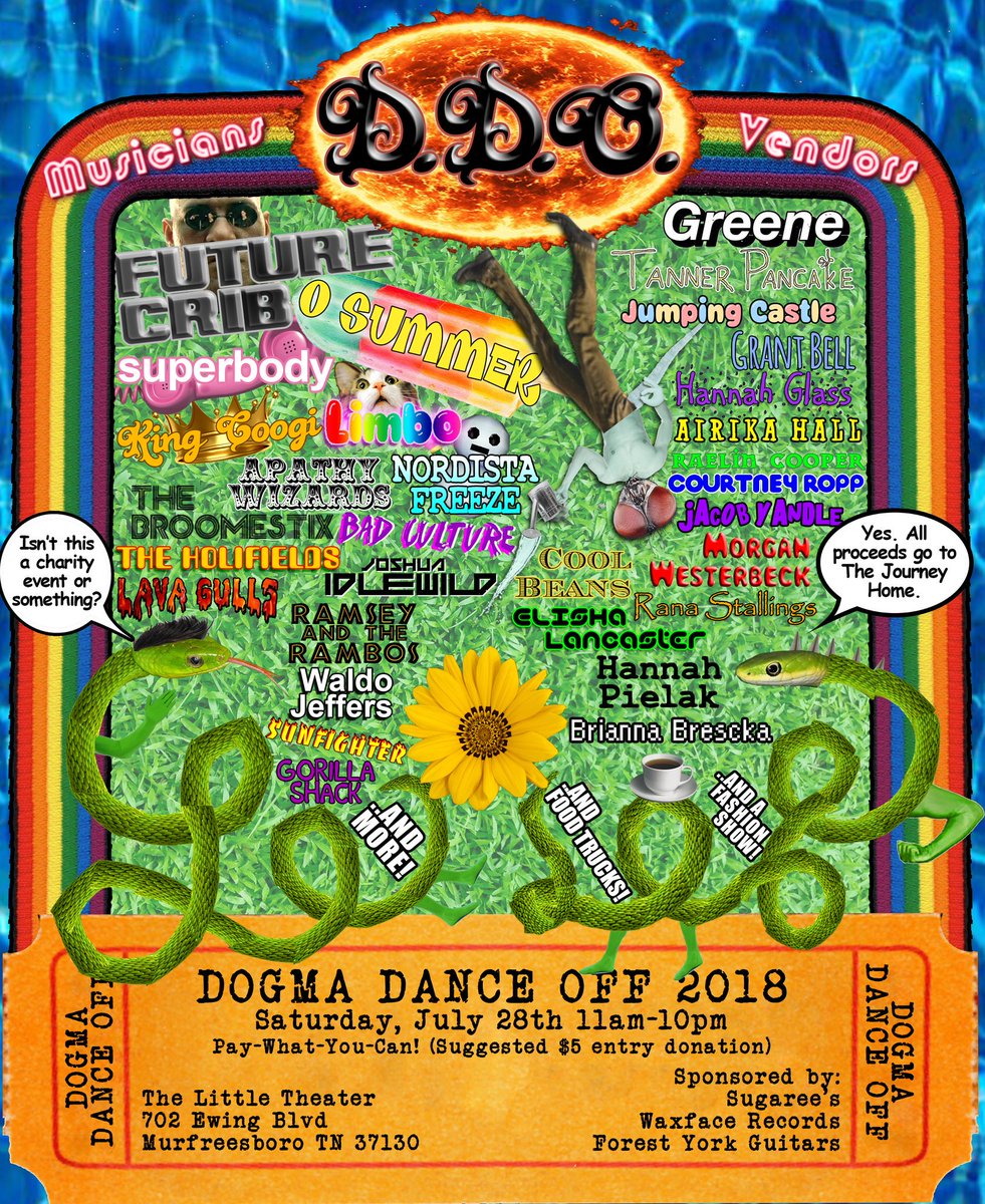 🐕💃📴
[ D O G M A   D A N C E   O F F ]
j u l y   2 8 t h   1 1  a m - 1 0 p m
t h e   l i t t l e   t h e a t e r
m u r f r e e s b o r o ,   t n
🐕💃📴

(Gonna go ahead and share the full-res version of our alt poster since I see some people already sharing screenshots of it)