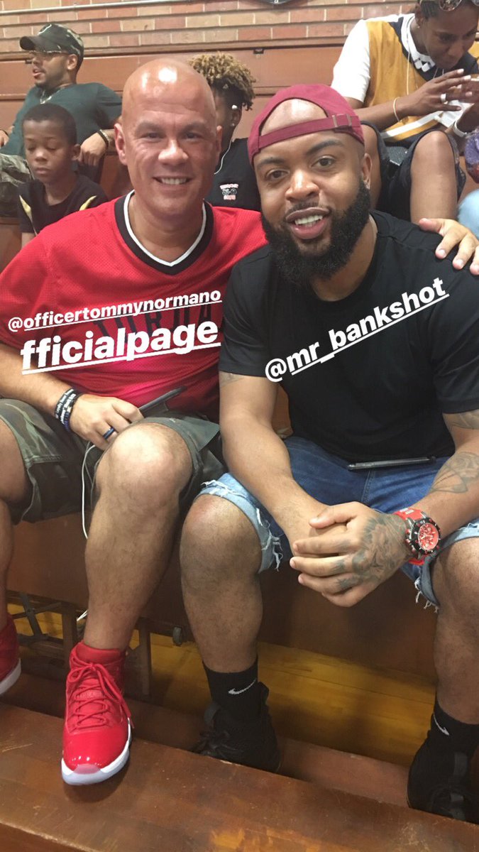 937thebeat's tweet photo. @OfficerNorman @RealMrBankshot shows up to the celebrity basketball game! #TraeDayWeekend2018 https://t.co/La4UYg75Vm