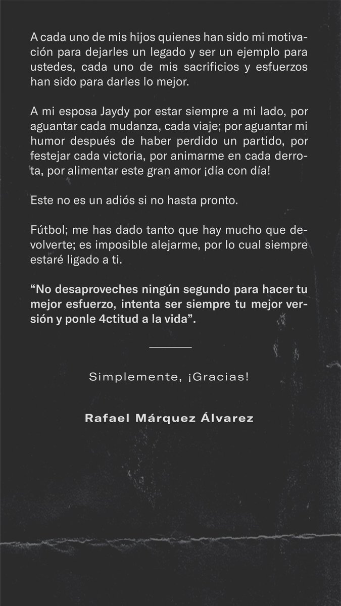 Amantesdelfut_'s tweet photo. La EMOTIVA carta de Rafa Marquez con la que se despide del fútbol. https://t.co/iBBWjMHKvX