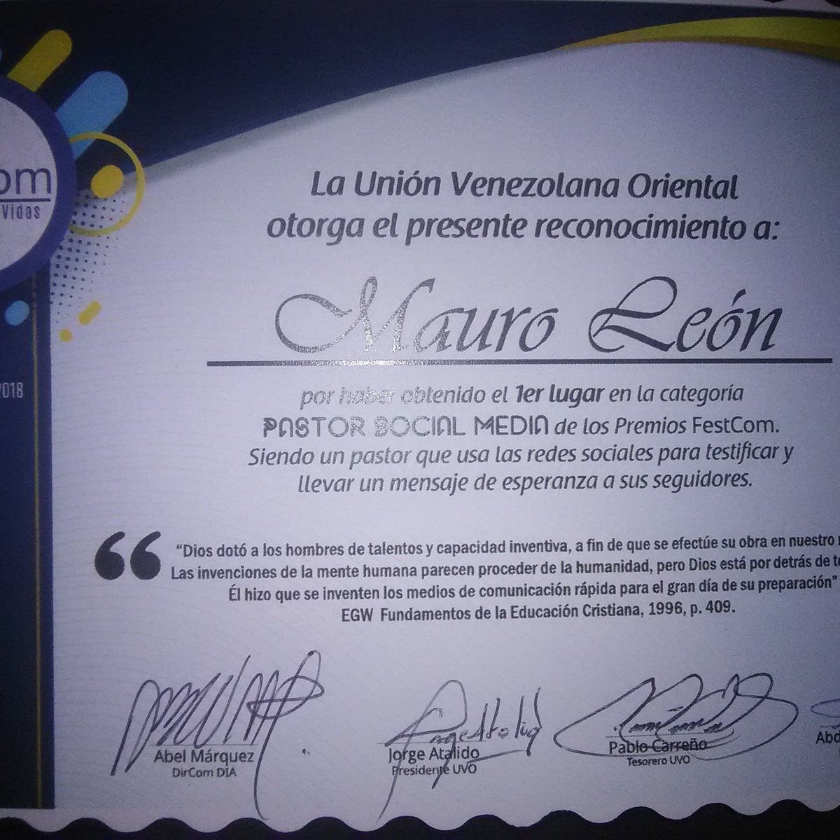 mjleon83's tweet photo. Premios #FestComUVO
Gloria a Dios https://t.co/GRe0AcynGs