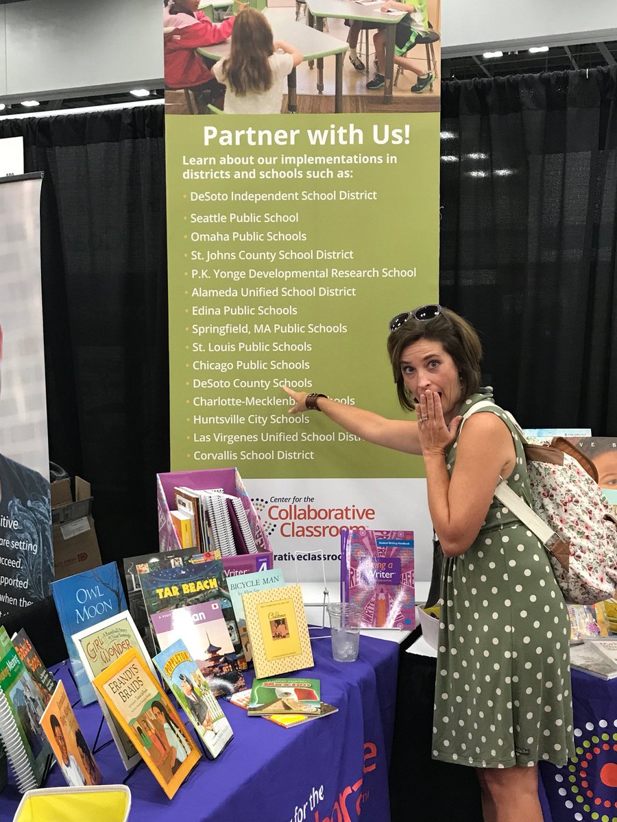 Visiting the #ILA2018 Exhibit Hall and found #TeamDCS at the @CollabClassroom booth!