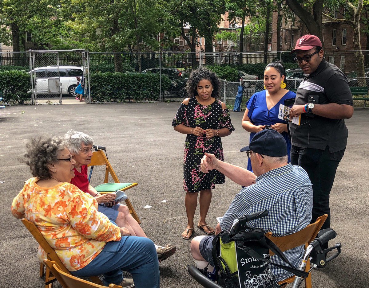 KarinesReyesNYC's tweet photo. Great day of meeting voters and impromptu blood pressure screening for our seniors. #Glebe #ParkStratton #87AD #Vote87thAD https://t.co/ibYbacQgyA