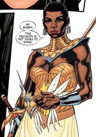 Wonder Woman: Earth OneJune, 2016Nubia is an Amazon from Amazonia. She is Queen Hippolyta's right-hand woman and is always by her side as her counselor. It is implied that she has a romantic relationship with Hippolyta.