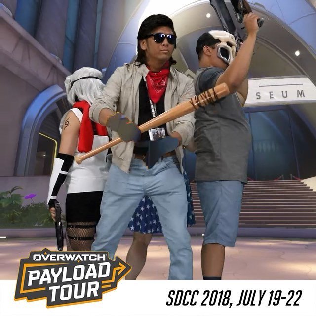 inershun's tweet photo. Steve Harrington is a secret character on Overwatch! 😂 @uncle_jezzy @strangerthingstv #dadsteve #steveharrington #strangerthings #nohandsglitch #overwatch #payloadtour #sdcc2018 https://t.co/I4525ZSJ6B https://t.co/uAUJ7UvyVR