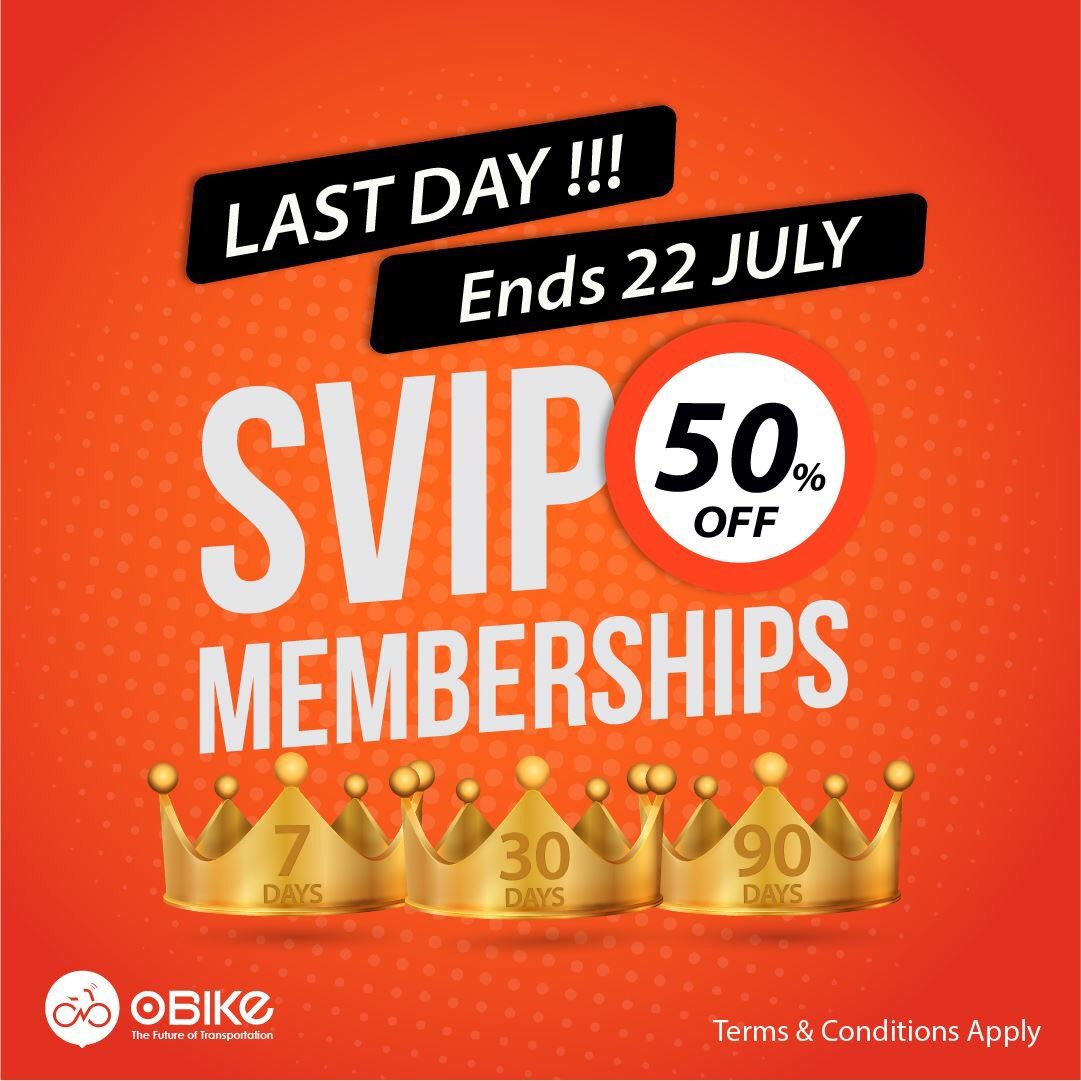 oBikeMY's tweet photo. Dear #oBikers
Last chance for you to grab the 50% OFF SVIP memberships! 
Purchase SVIP today and enjoy international access, membership sharing with 2 family members or friends!

Ends tonight, 11:59pm!

Here’s how:
Add 2 family members/friends: https://t.co/4loiYdPysw https://t.co/ncvzrB3B5W