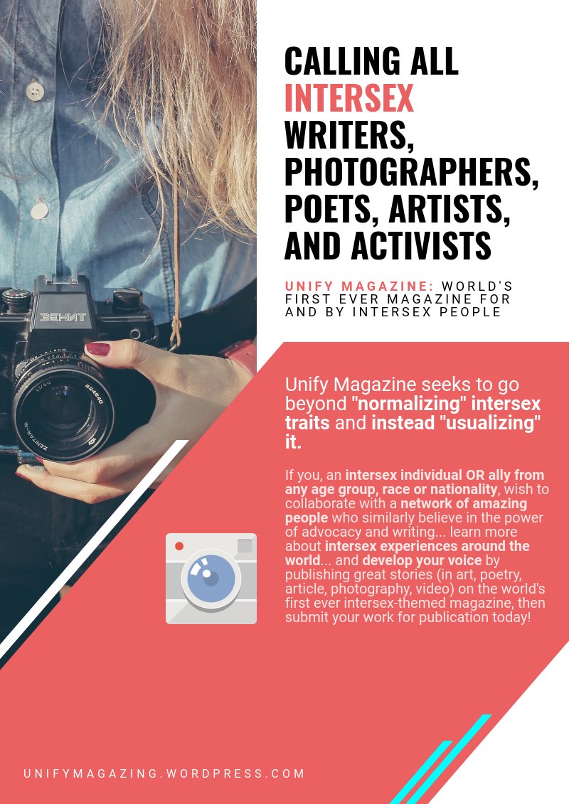 Intersex people deserve a role in every aspect of society. As such, we invite all intersex individuals AND allies to share their work with us - art, poetry, story, design... Let's improve media representation of intersexuality together! Submit your work: bit.ly/Unify-Submissi…