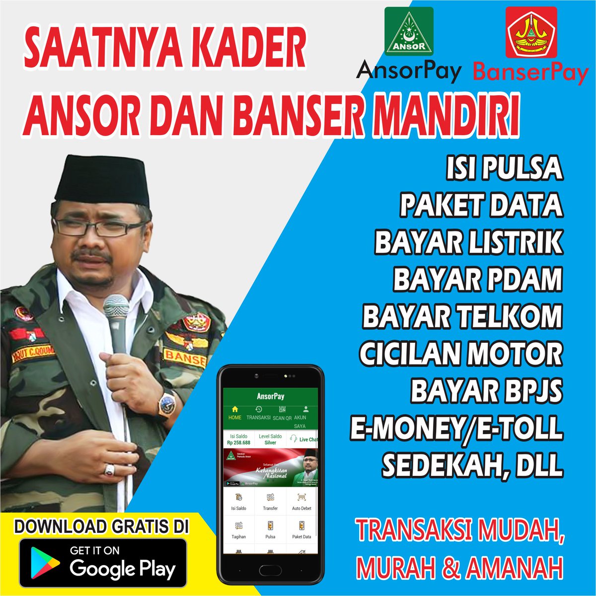 AnsorPay BanserPay BUKAN sekedar BISNIS, BUKAN sekedar transaksi.
AnsorPay BanserPay adalah proyek digital masa depan, yg saya, anda, kita semua tak pernah tahu sebelumnya, bahkan memikirkannya. saatnya Ansor Mandiri
#YukGunakanAnsorpayBanserpay 
@GPAnsor_Satu <a href="/adtaufiq/">Ahmad Taufiq®</a>