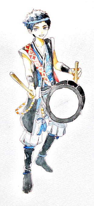 肩から提げる和太鼓かっこいいなあという絵 