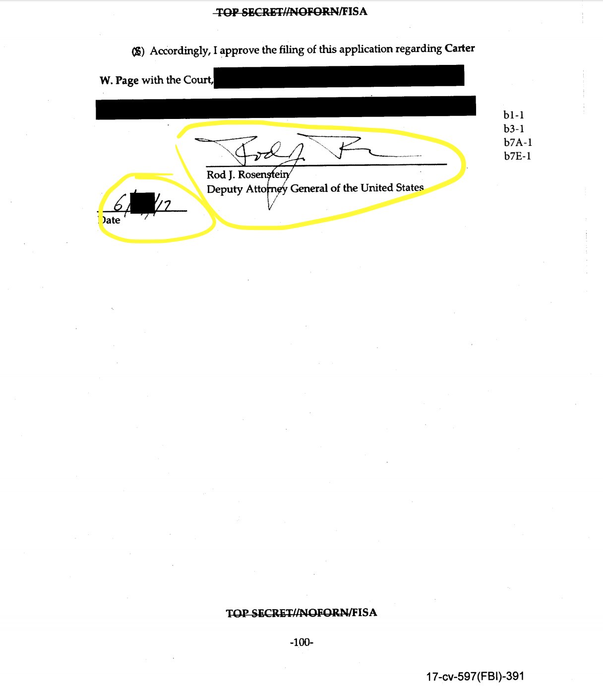 Leah Mcelrath On Twitter On Page 391 Of The Pdf Https T Co O3jrd4nix0 You Can See The New Trump Appointed Deputy Attorney General Of The Department Of Justice Rod Rosenstein Signed Off On The