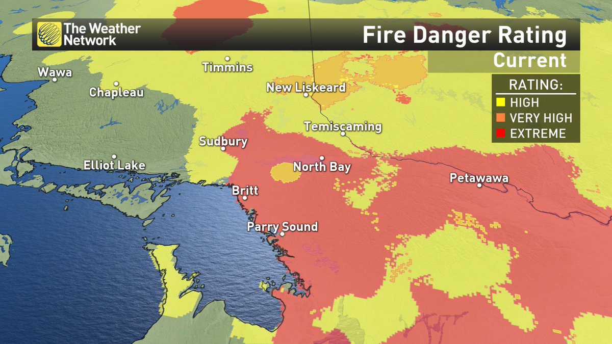SaphiaTWN's tweet image. This fire danger rating will look way different come Monday-Tuesday. Finally much needed rain relief on the way to North Eastern Ontario. #keyriver #onfire #onstorm