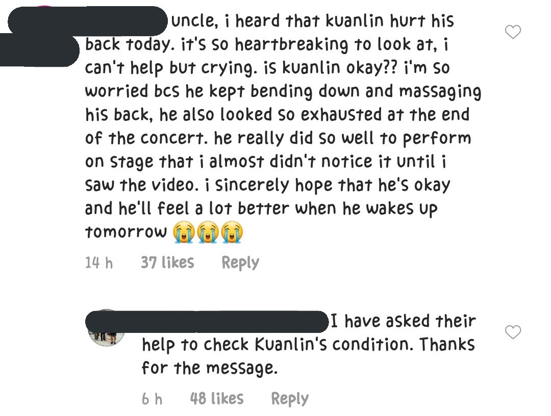 fans told kuanlin's father what happened in KL and he said he already asked the company to check on kuanlin's condition already 😭😭😭