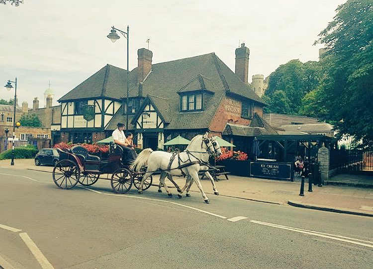 pubroyalwindsor's tweet photo. #WindsorCastle in the distance, whilst a horse and cart passes us.... What an amazing picture! We love #Windsor. 
#TheRoyalWindsorPub #Pub #Dining https://t.co/l1Yb3idFZT