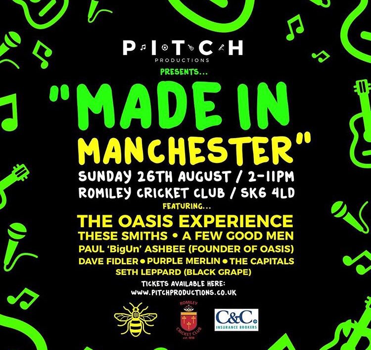 Made in Manchester music festival in Romiley with some top tribute bands like the oasis experience and these smiths. Will be a top night so everyone have a look at @PitchProductio1 page 👊