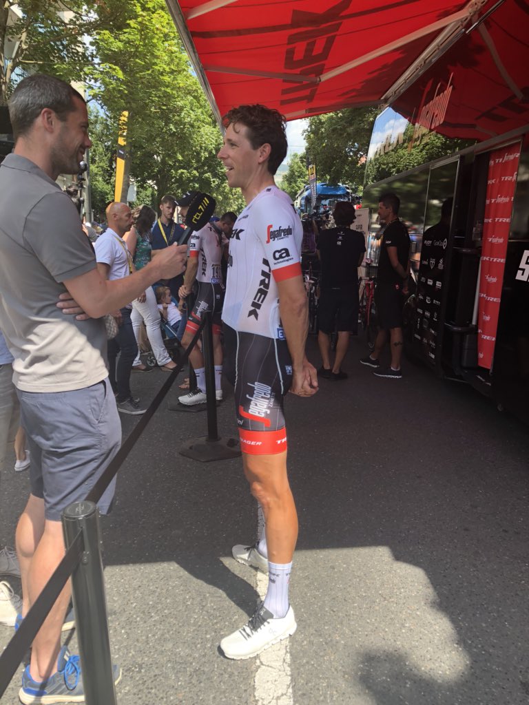 LidlTrek's tweet photo. Good morning from stage 15 @letour! The guys are taking some time to talk to the press first. #TourDeTFS #TDF2018 https://t.co/WeyS8JnWfc