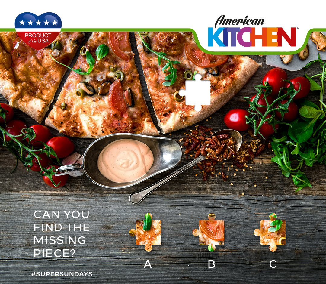 AmericanKitchME's tweet photo. #SuperSundays contest is back! :D Identify the missing piece from the image and comment your answer below for a chance to win an exclusive #AmericanKitchen gift hamper.

Winner will be announced on Thursday. Good luck and stay tuned!

#SuperSundays #LiveTastefully #food #contest https://t.co/vTEh8TGAb8