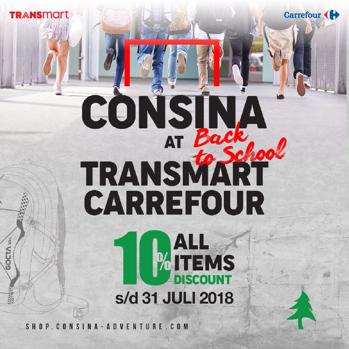 Transmart_IND's tweet image. Kembali ke sekolah dengan hematnya promo @ConsinaOfficial ! Dapatkan diskon 10% semua produk di gerai Transmart Carrefour tertentu. Yuk berpetualang di sekolah barumu dengan Consina.

#consiners #MingguYangDiTunggu #PromoKembaliKeSekolah