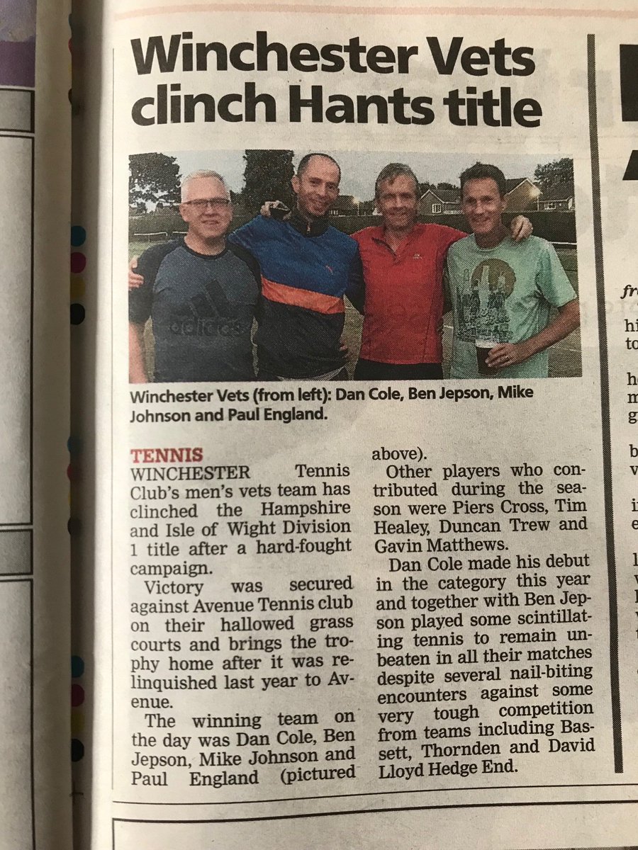 Congratulations to the men’s 45 A team on winning Hampshire summer league div 1. Thanks to Captain Piers Cross and all that played this year.