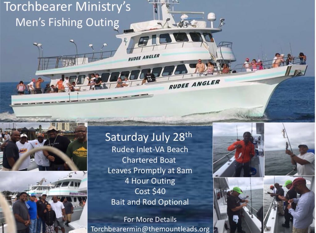 torchbearermin's tweet photo. We have a few more tickets left for our Annual Men’s Fishing Outing on Saturday, July 28 at Rudee Inlet. See the TBM In between services today at Kiosk #3. https://t.co/OpAgLNEFUO