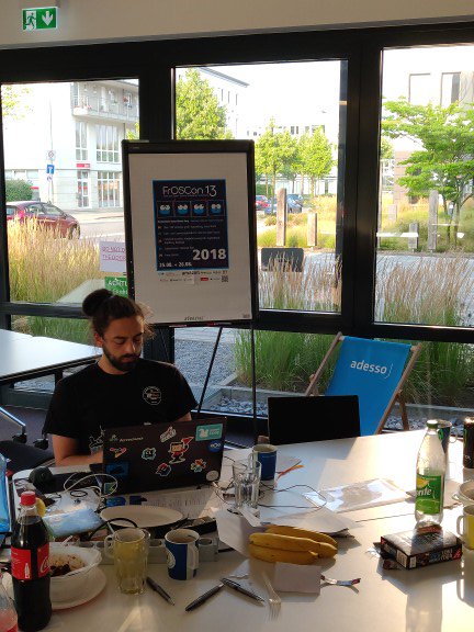dohack_io's tweet photo. Third day is slowly starting @ #DOHack2018 with a nice porster from @froscon https://t.co/M4nOvUFgT7