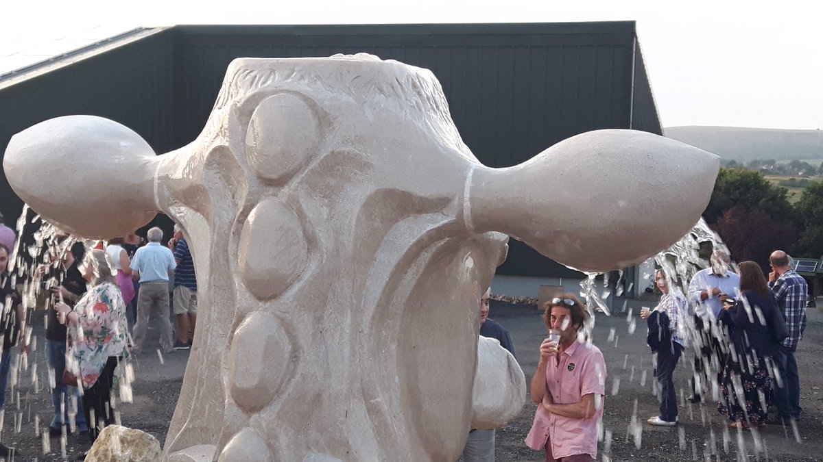 CazR1chards's tweet photo. Thrilled to celebrate with the utterly fabulicious @PurbeckIceCream on their #30thBithday at #icecreamHQ. After the speeches, #poetry & clinking of glasses, this fantastic @DorsetFoodDrink brand unveiled a sculpture by #jonathansells to mark the occasion. #besticecreamever 🍦🍦🍦 https://t.co/kr81aZKaeD
