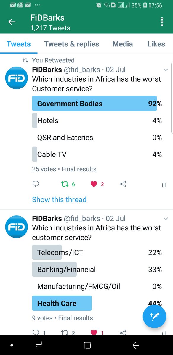 fid_barks's tweet photo. In our just concluded poll "Which industries have the worst customer service" a whopping 92% said "Government Agencies" followed by "Healthcare"@42% @EBESnigeria @NOIPolls @ProfOsinbajo https://t.co/rin7YR5w9t