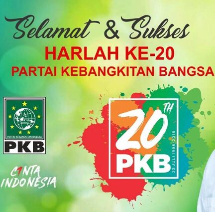 EkoSandjojo's tweet photo. Selamat Hari Ulang Tahun Partai Kebangkitan Bangsa yang ke 20. PKB yang lahir dari rahim Nahdatul Ulama akan terus secara konsisten memperjuangkan Kebhinnekaan, NKRI, Pancasila dan UUD 1945. https://t.co/1y8YYnLKUG