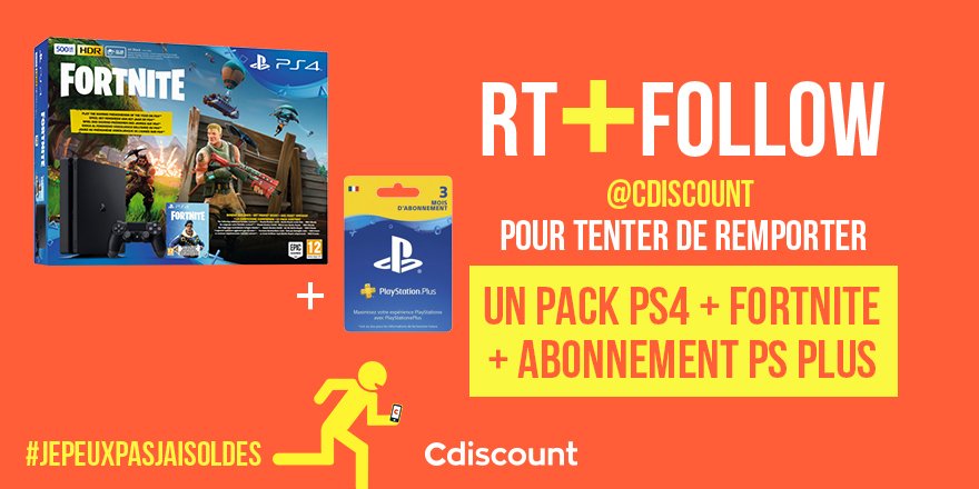 🎁 #Concours #JePeuxPasJaiSoldes

👌 À gagner pour les #Soldes : Pack PS4 + Fortnite + Abonnement PS Plus 3 mois   👉 bit.ly/2mtCqxb

🔸 Pour tenter votre chance : 
#RT + #FOLLOW <a href="/Cdiscount/">Cdiscount</a>

☑️ TAS 27/07
