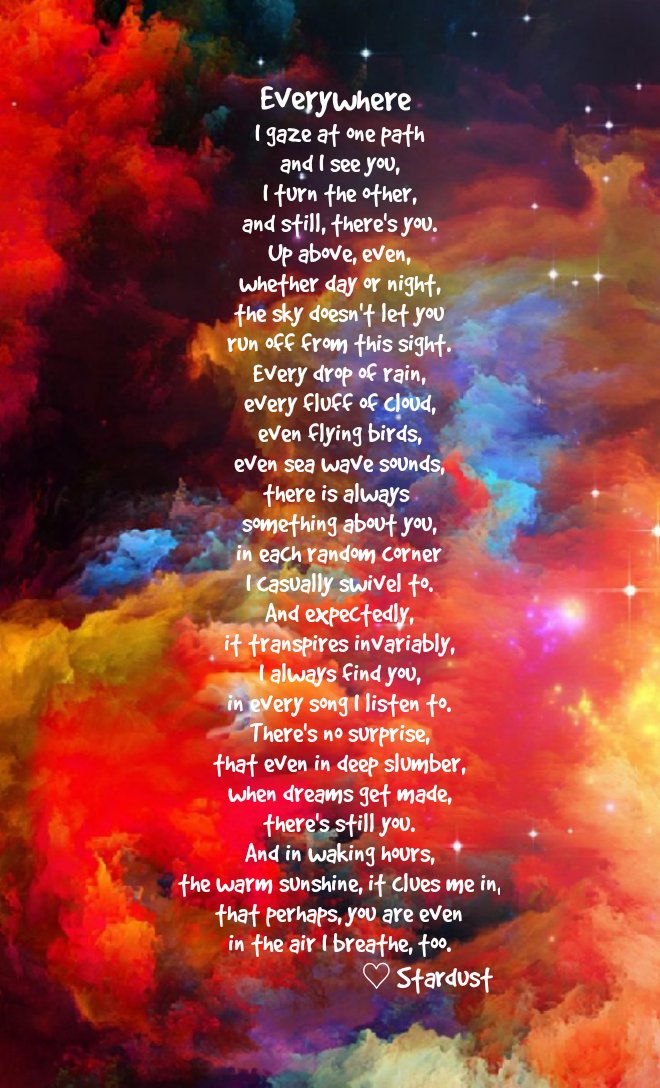 yo_stardust's tweet photo. It's a nice, quiet night 🌜I hope people are down for some poetry 💫

•••

Title:  Everywhere

Inspiration: 
"...every drop of rain, 
every fluff of cloud, 
even flying birds, 
even sea wave sounds..."

#VersesForParkJunhee 
#VersesForACE 

♡ https://t.co/DOKlacGFf5