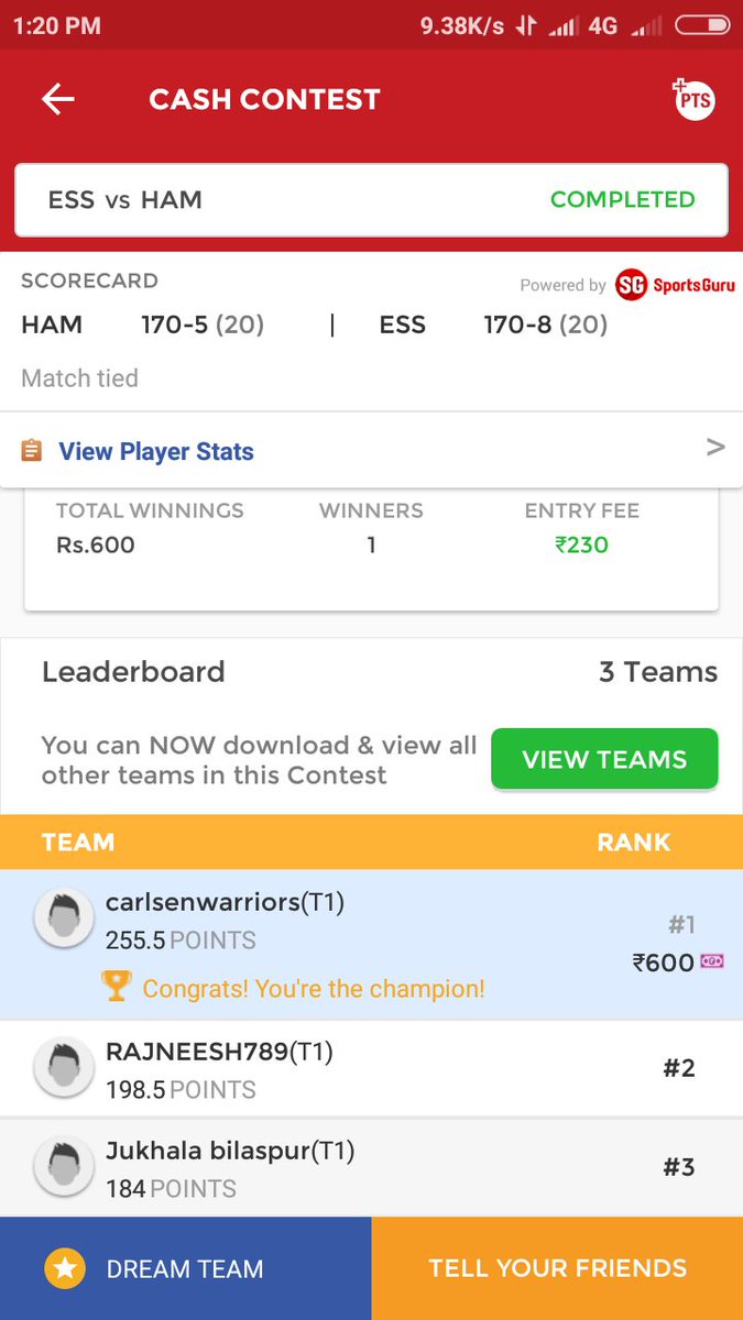 sunnychallenge1's tweet photo. Won in blast match #dream11 #HAMVSESS #HalaPlay #T20Blast https://t.co/Gv7Dyx6PTN