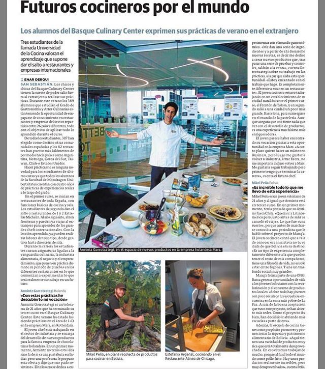 JMAizega's tweet photo. La importancia de las prácticas en el aprendizaje. En el Grado en Gastronomía de @bculinary 4 prácticas en 4 cursos. Y qué importante son las prácticas internacionales. Hoy en @diariovasco
#gastronomia #gradobcc #aprenderhaciendo #learningbydoing #basqu… https://t.co/Lg0nXETEOt https://t.co/2p6VWeLXC0