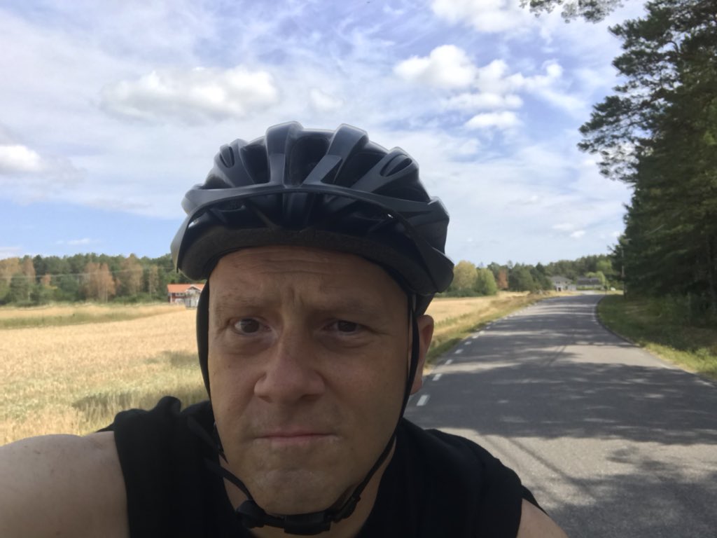 GlenBikes's tweet photo. What’s this crazy thing they’re making me wear on my head. #StyrofoamHat https://t.co/ynZ307DEcC