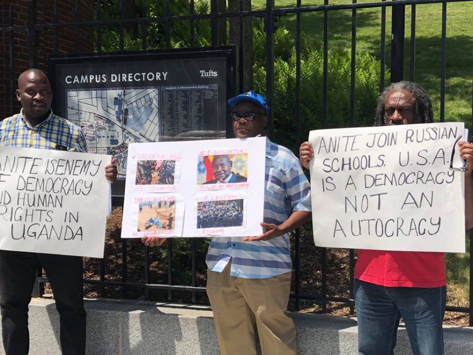 ug_edge's tweet photo. Demonstrations against the presence of a #Uganda-n minister Evelyn Anite in #America on Saturday raged in Boston.

Martin Byakuleka, the president of #CLOUD, who planned the protests, wants Fletcher School to dismiss Anite "queen of intrigue" https://t.co/09216Z4PbE #AgeLimit https://t.co/g2hBULy9kW