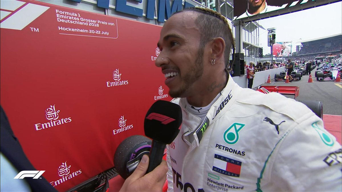 F1's tweet photo. HAMILTON: "It's very difficult from that position but you always have to believe. I kept pushing, kept believing and it happened" #GermanGP ���🇪 #F1 https://t.co/fwS8j42buh