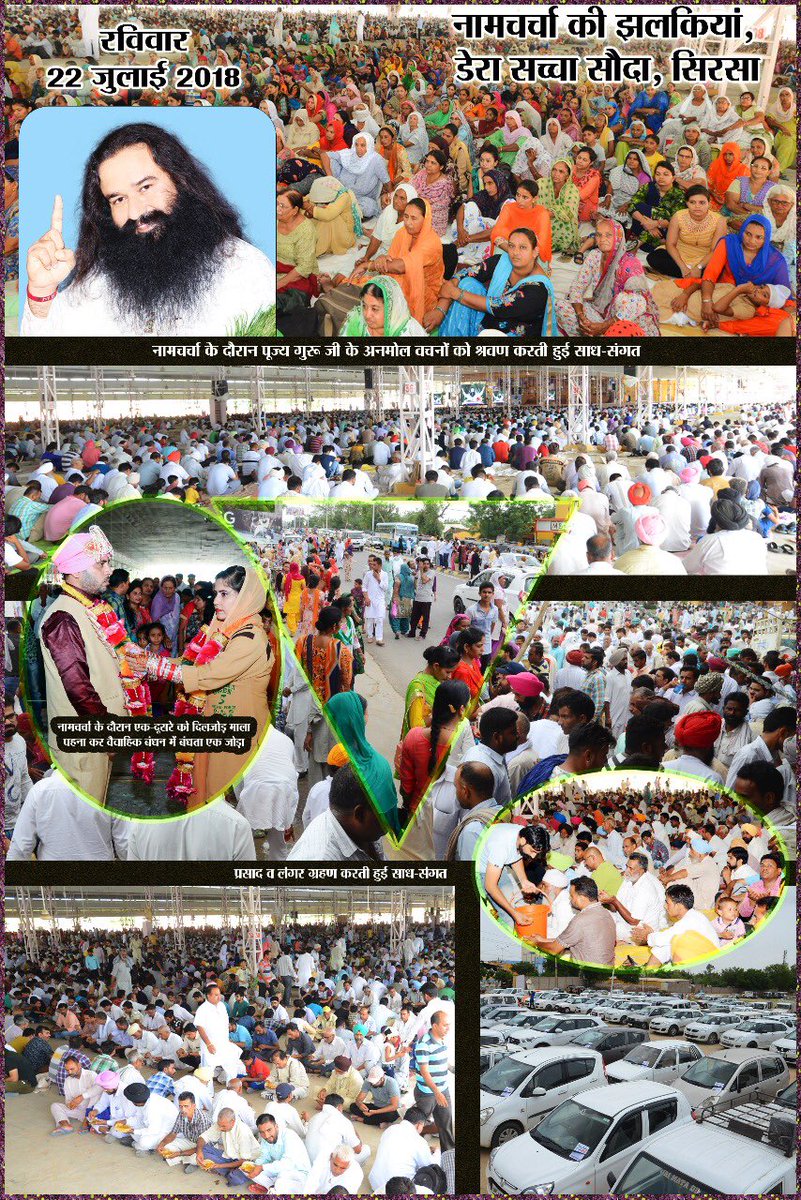 insanshobha's tweet photo. Scroll down the glimpses of the Naamcharcha held at @derasachasauda Ashram today. Thousands of Devotees pay their visit to feel peace &amp; positive aura found in abundance, thus seeking the precious sermons of True Spiritual Master, Saint Dr. @Gurmeetramrahim Singh Ji Insan. https://t.co/cfpIScropU